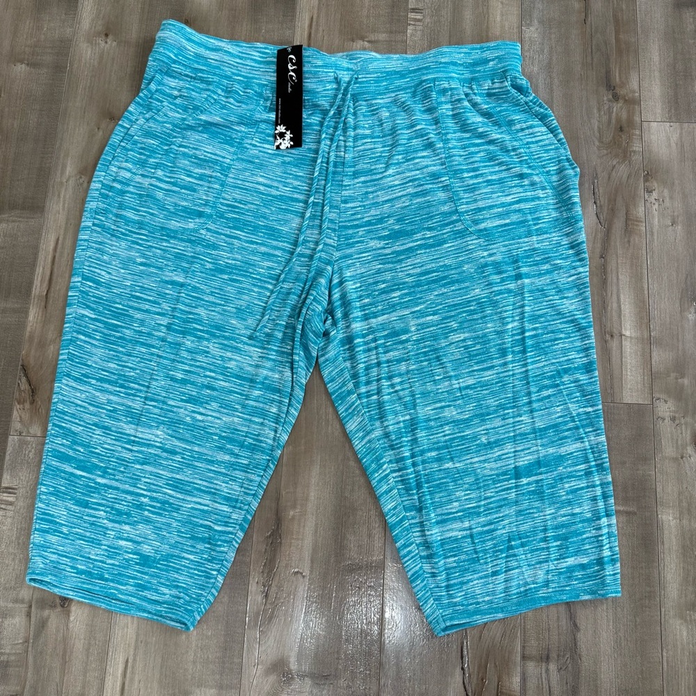 NEW‎ CSC Studio Carolyn Strauss Capris Sweats Women 2XL Turquoise White Stripe
